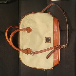 Dooney & Bourke Pebbled Grain Leather Zip Zip Satchel Handbag Taupe